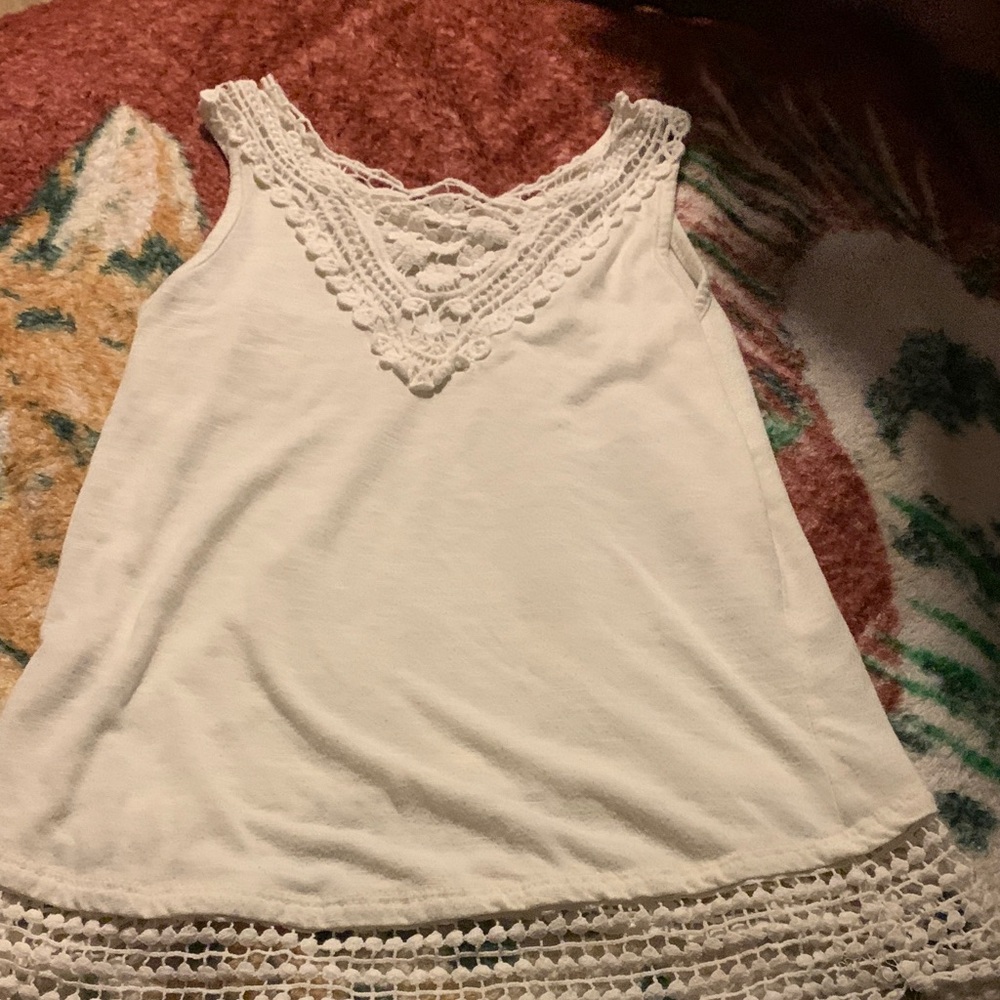 Self Esteem White Lace Trim Tank Top